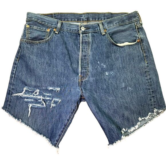 Levis‎ 501 Cut Off Shorts Mens 38x32 Distressed Medium Wash Button Fly Retro 70s - Picture 1 of 13